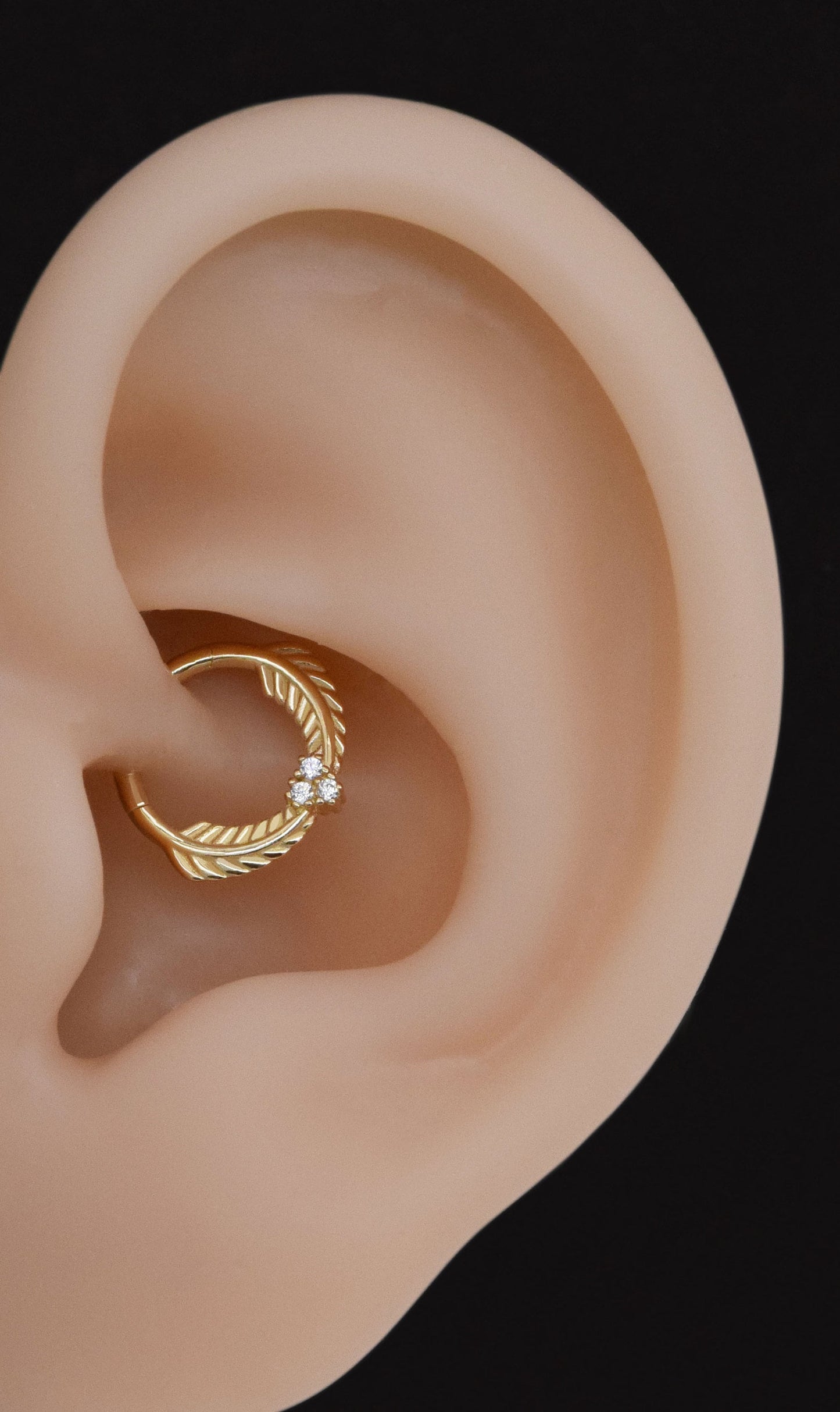 14k Solid Gold Cartilage Hoop Leaf Design Opal Clicker Piercing Diamond Spetum Hoop Clicker Tragus Daith Helix Piercing Opal Nose Ring 16g