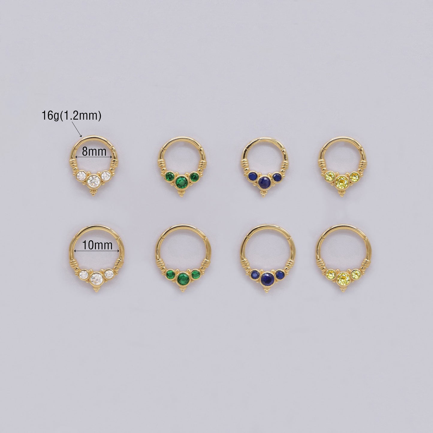 14K Solid Gold Septum Hoop Clicker Nostril Bendable Ring Colorful Cartilage Tragus Daith Piercing Earrings Helix Conch Rook Piercing 16g