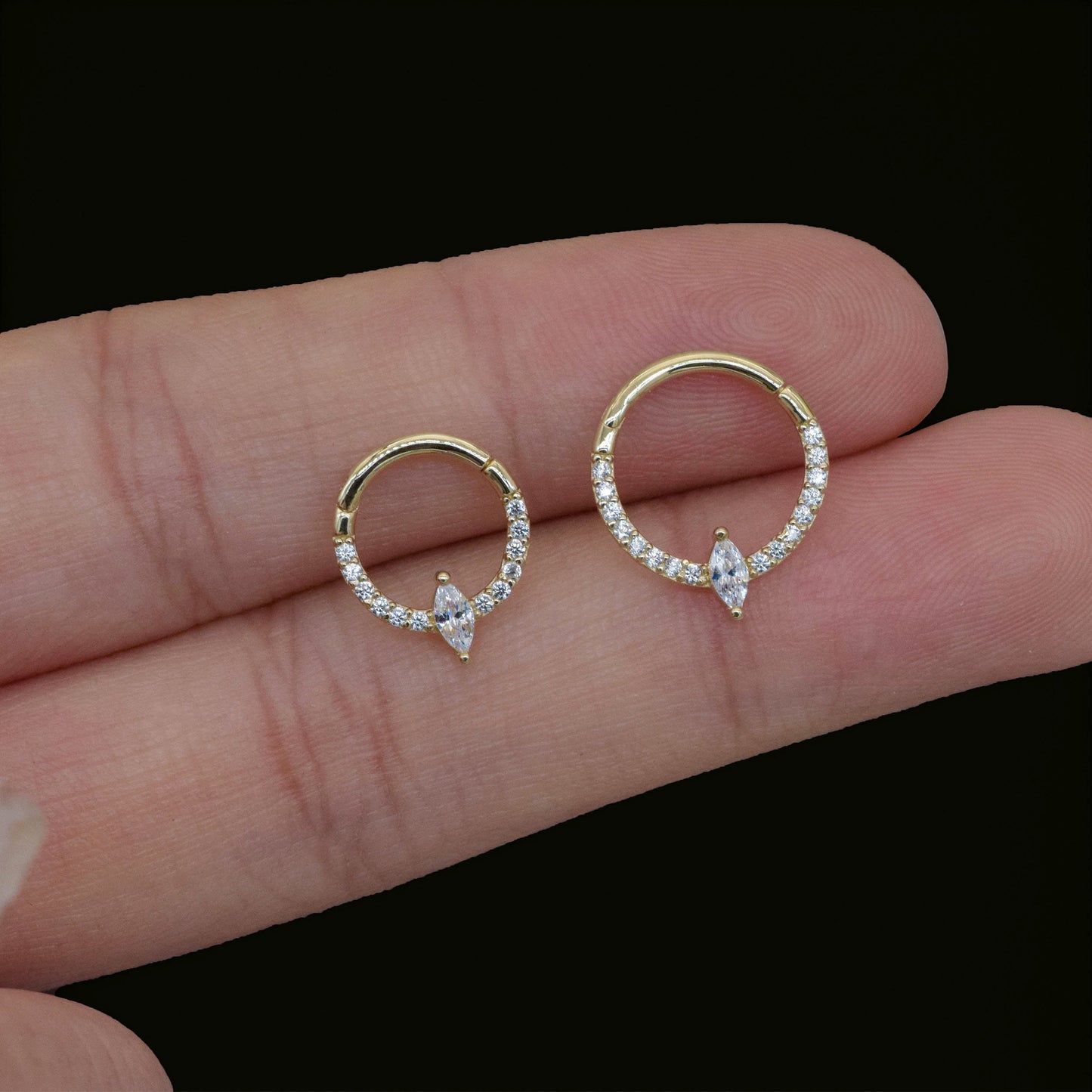 14k Solid Gold Marquise Septum Ring Diamond Septum Piercing Daith Piercing Ear Clicker Minimalist Cartilage Tragus Hoop Gift For Her 16g