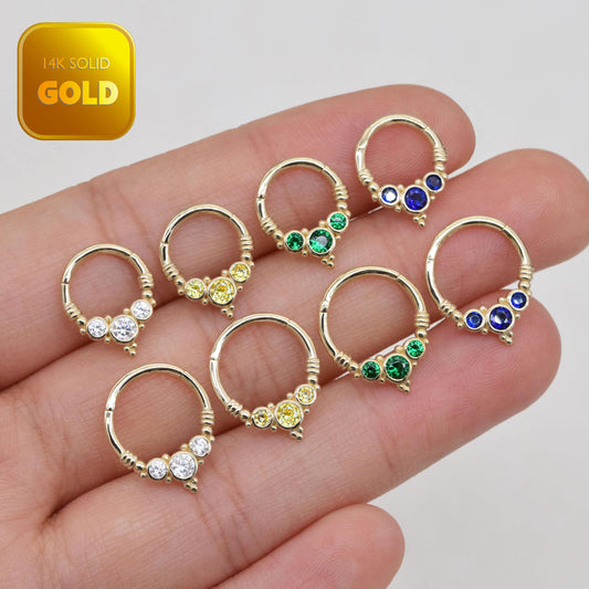 14K Solid Gold Septum Hoop Clicker Nostril Bendable Ring Colorful Cartilage Tragus Daith Piercing Earrings Helix Conch Rook Piercing 16g