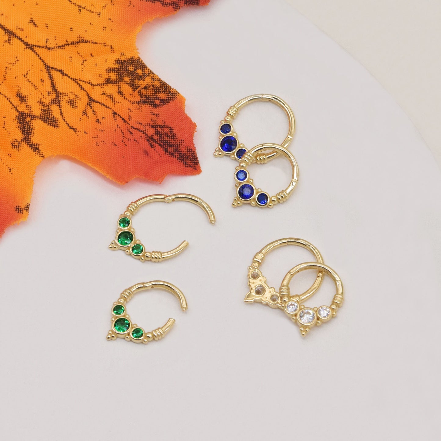 14K Solid Gold Septum Hoop Clicker Nostril Bendable Ring Colorful Cartilage Tragus Daith Piercing Earrings Helix Conch Rook Piercing 16g