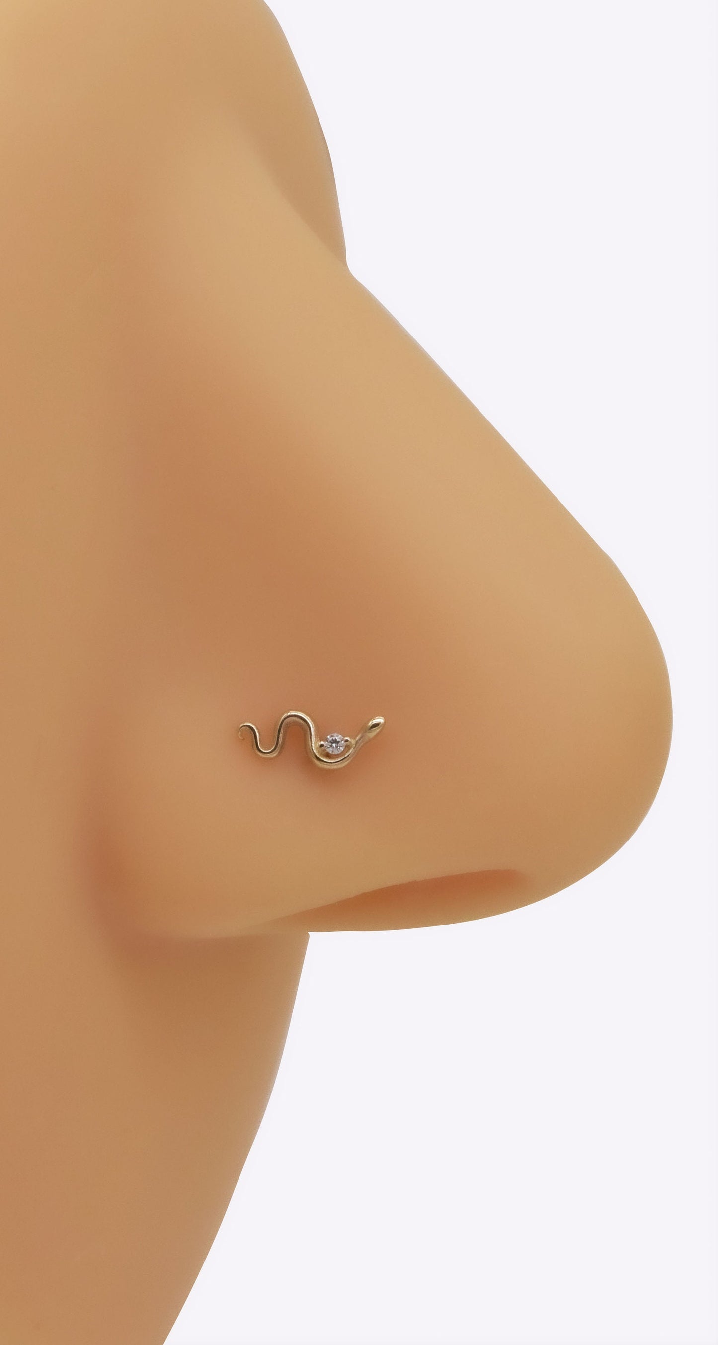 14k Solid Gold Snake Nose Ring Danity Snake Nose Stud L Shape Back Nose Stud Dainty Nostril Piercing Nose Piercing Jewelry Gift For Her 20g