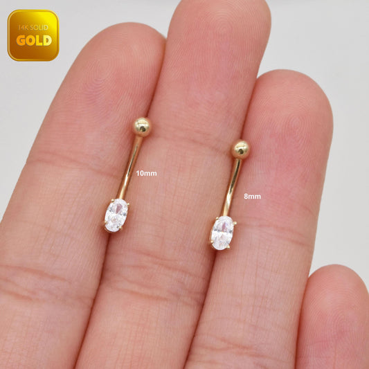 14K Solid Gold Oval Diamond Rook Earring Gold Curved Barbell Ring Gold Navel Piercing Daith Piercing Dainty Eyebrow Ring Gift For Her 16g