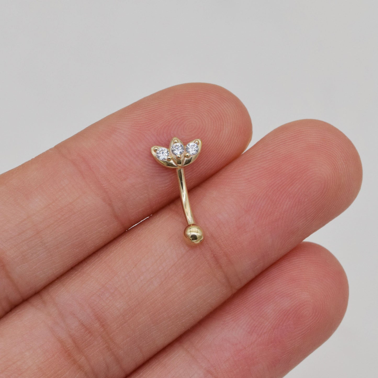 14k Solid Gold Lotus Flower Rook Earring Clover Eyebrow Ring  Gold Barbell Belly Button Flower Navel Ring Gift For Her 16g Gfit For Her