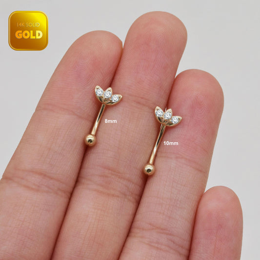 14k Solid Gold Lotus Flower Rook Earring Clover Eyebrow Ring  Gold Barbell Belly Button Flower Navel Ring Gift For Her 16g Gfit For Her