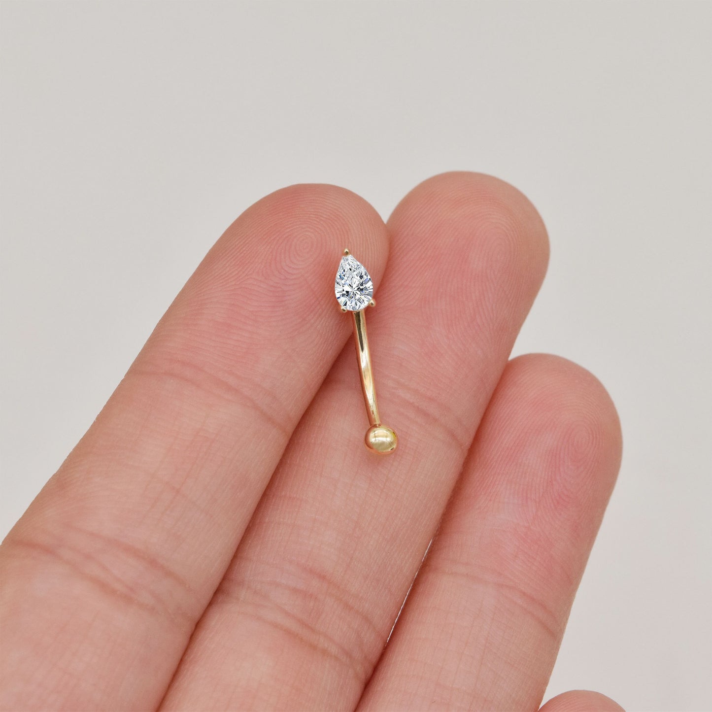 14k Solid Gold Teardrop Rook Piercing Curved Barbell Gold Navel Ring Diamond Belly Button Ring Dainty Rook Earring Gift For Her 16g