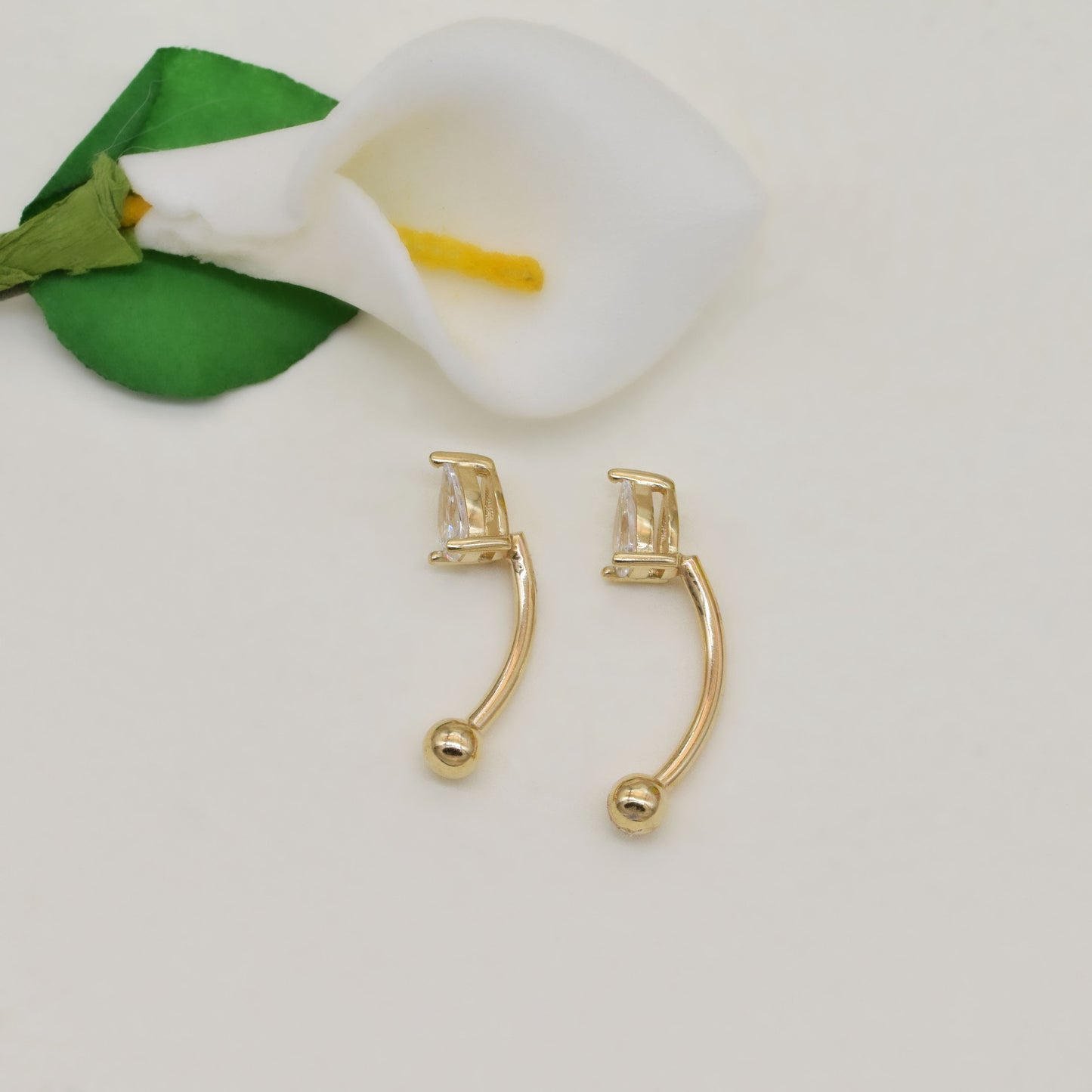 14k Solid Gold Teardrop Rook Piercing Curved Barbell Gold Navel Ring Diamond Belly Button Ring Dainty Rook Earring Gift For Her 16g