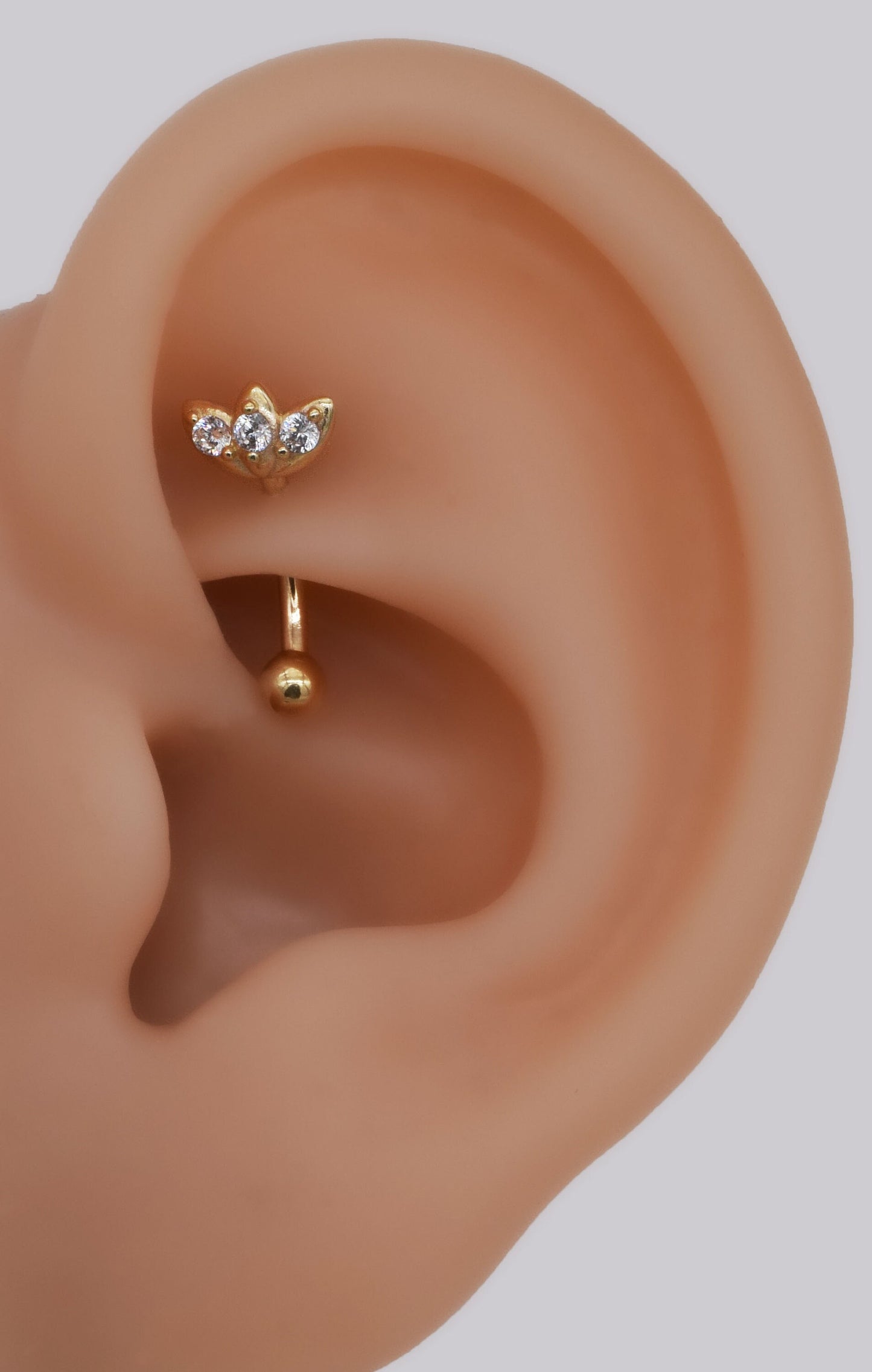 14k Solid Gold Lotus Flower Rook Earring Clover Eyebrow Ring  Gold Barbell Belly Button Flower Navel Ring Gift For Her 16g Gfit For Her