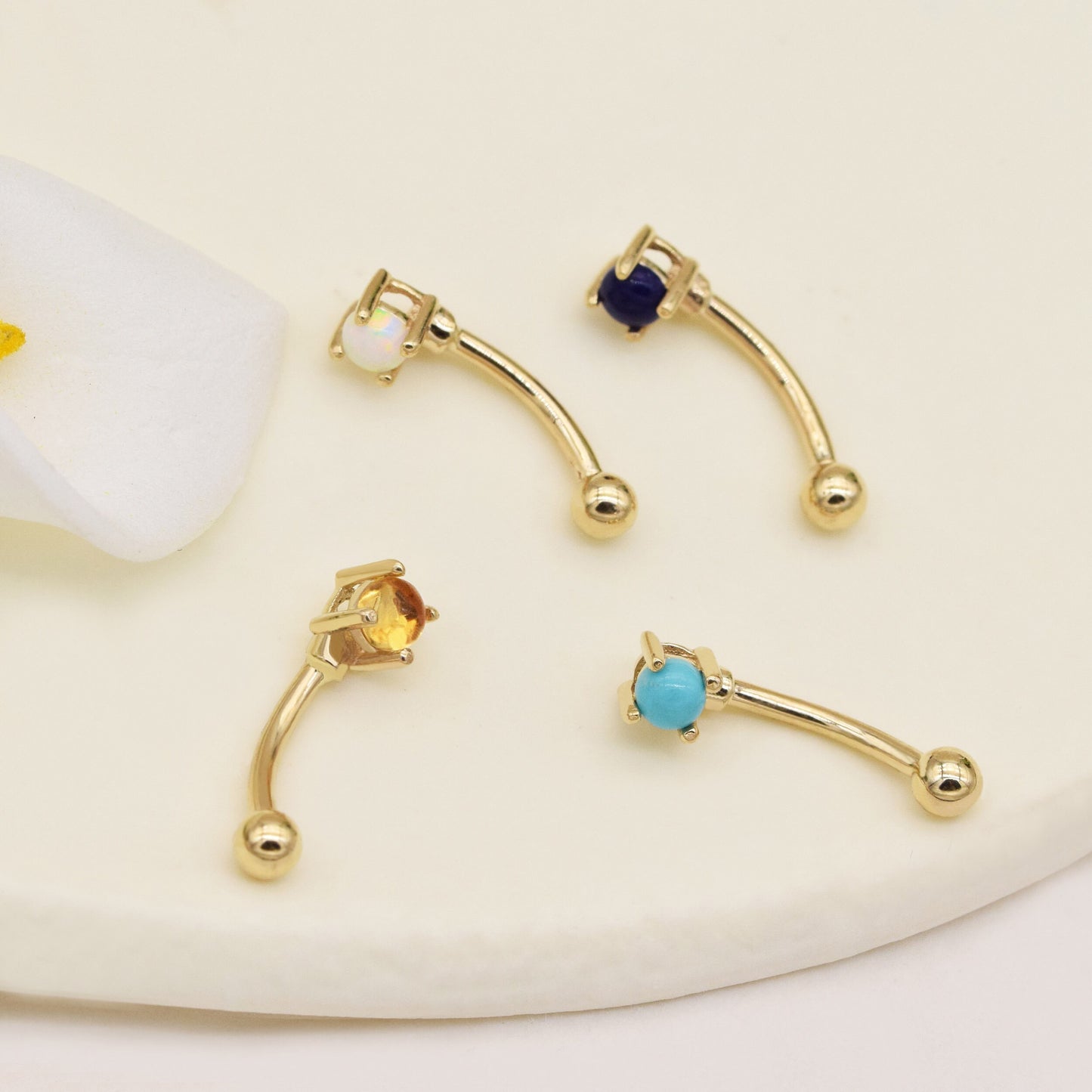 14k Solid Gold Gemstone Rook Earring Turquoise Rook Piercing Citrine Rook Jewelry Lapis Lazuli Curved Barbell Ring Opal Earring 16g