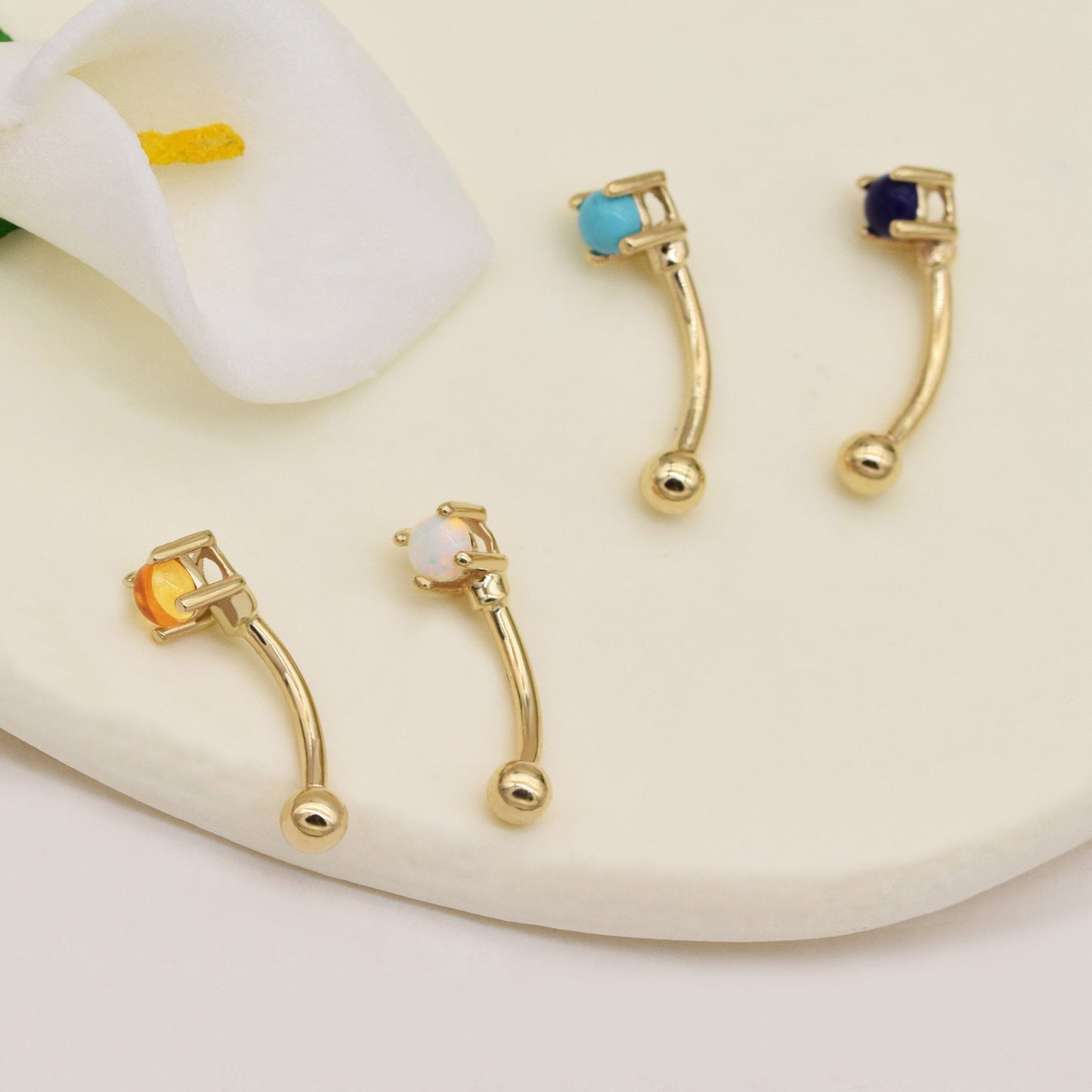 14k Solid Gold Gemstone Rook Earring Turquoise Rook Piercing Citrine Rook Jewelry Lapis Lazuli Curved Barbell Ring Opal Earring 16g