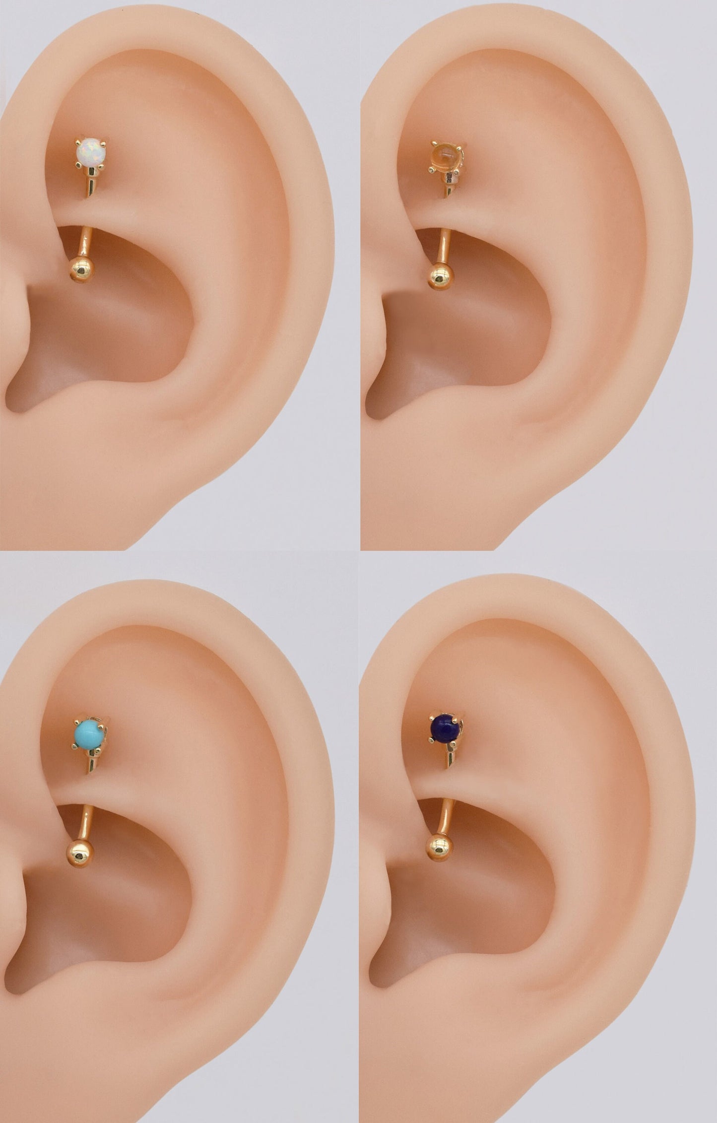 14k Solid Gold Gemstone Rook Earring Turquoise Rook Piercing Citrine Rook Jewelry Lapis Lazuli Curved Barbell Ring Opal Earring 16g