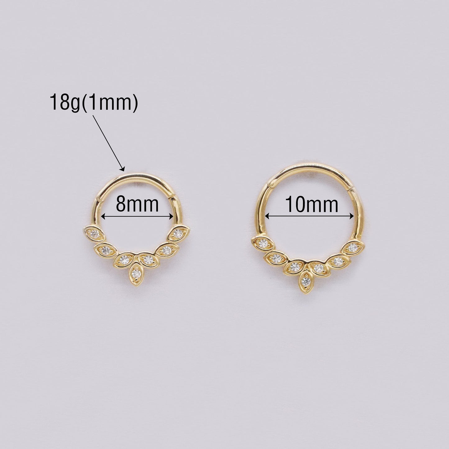 14k Solid Gold Marquise Diamond Daith Piercing Leaf CZ Septum Clicker Gold Nose Ring Cartilage Hoop Clicker Ear Piercing Septum Piercing 16G