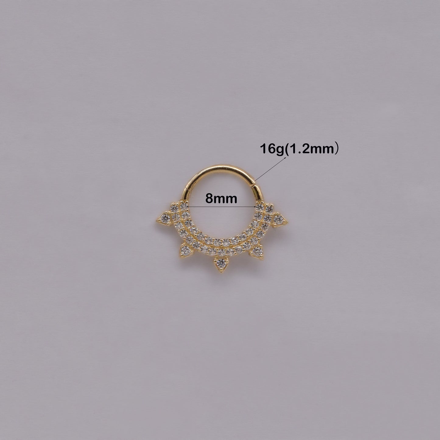 14k Solid Gold CZ Diamond Sunshine Hoop Earring Piercing Gold Nose Septum Ring Cartilage Daith Helix Tragus Conch Piercing Jewelry 16g