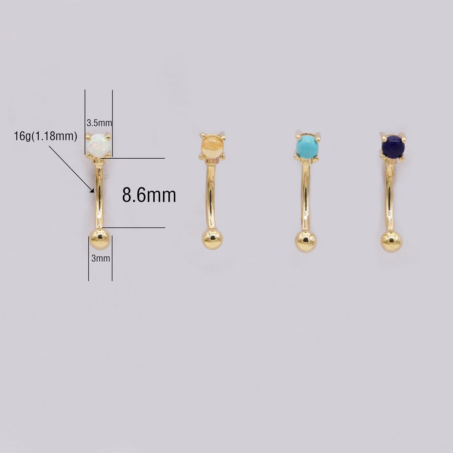 14k Solid Gold Gemstone Rook Earring Turquoise Rook Piercing Citrine Rook Jewelry Lapis Lazuli Curved Barbell Ring Opal Earring 16g