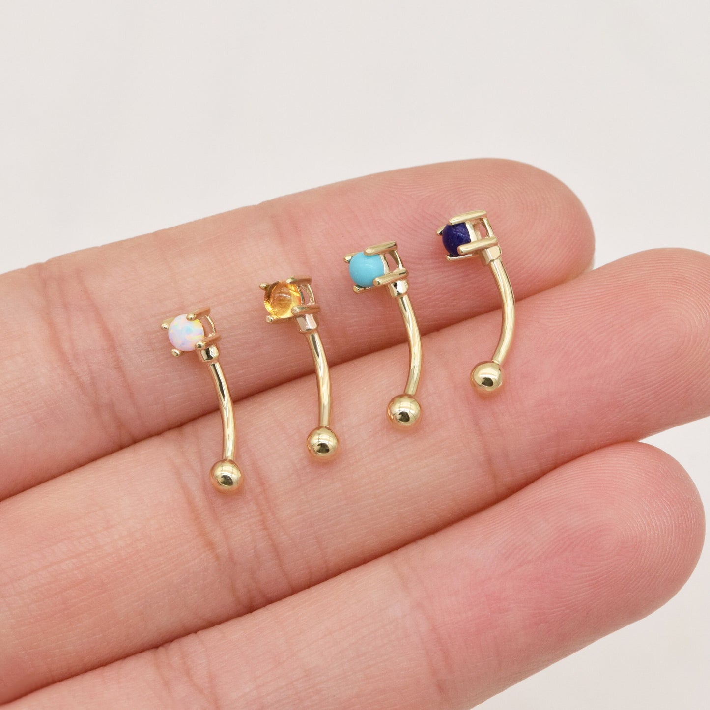 14k Solid Gold Gemstone Rook Earring Turquoise Rook Piercing Citrine Rook Jewelry Lapis Lazuli Curved Barbell Ring Opal Earring 16g