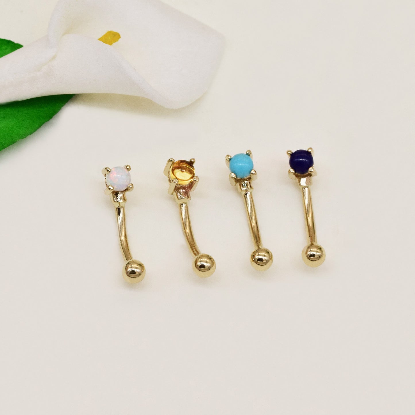 14k Solid Gold Gemstone Rook Earring Turquoise Rook Piercing Citrine Rook Jewelry Lapis Lazuli Curved Barbell Ring Opal Earring 16g