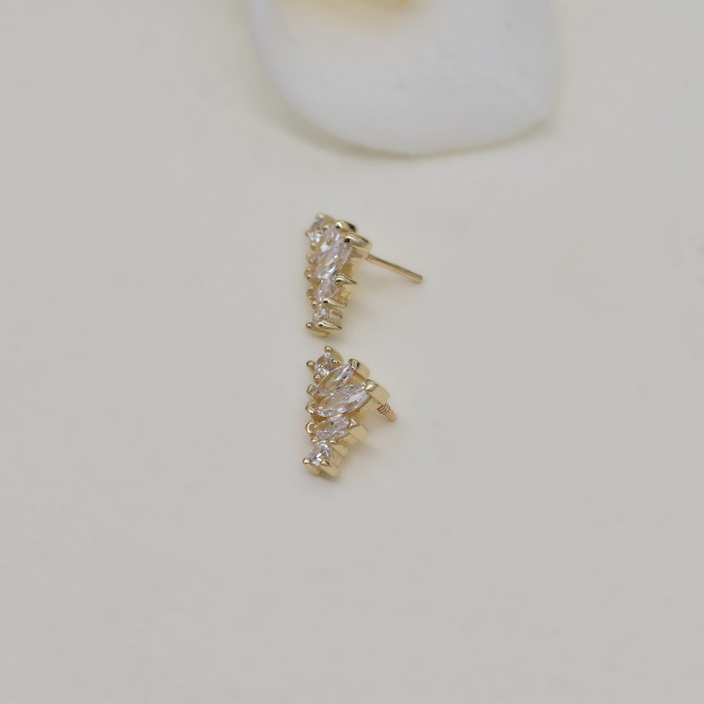 14k Solid Gold Climber Threadless Earring Gold Helix Stud Conch Tragus Earring Internally Threaded Earring For Cartilage Flat Back Earring