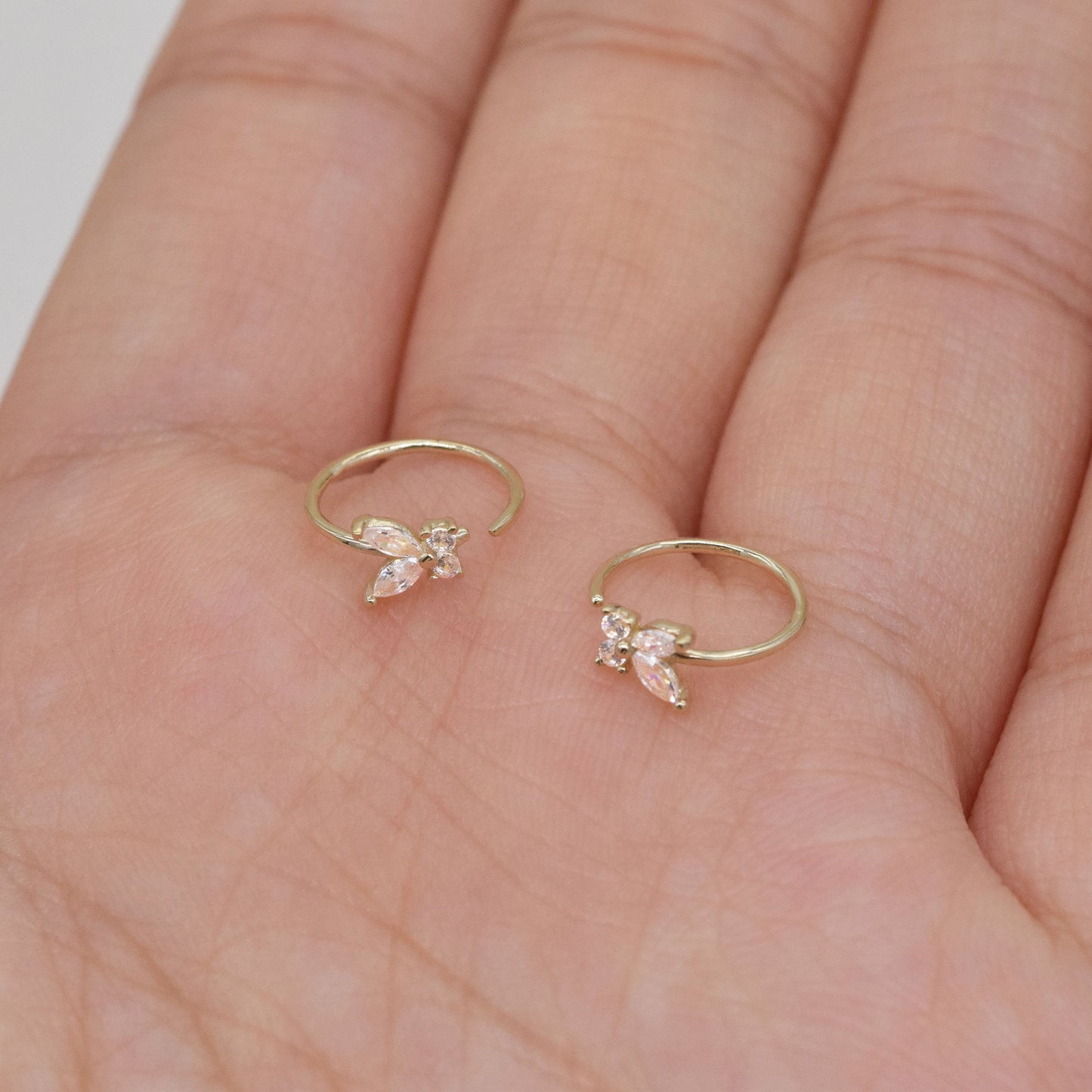 14K Solid Gold Butterfly Bendable Hoop Ring Earring Conch Cartilage Helix Tragus Daith Lobe Septum Nose Lip Body Piercing Jewelry 20g