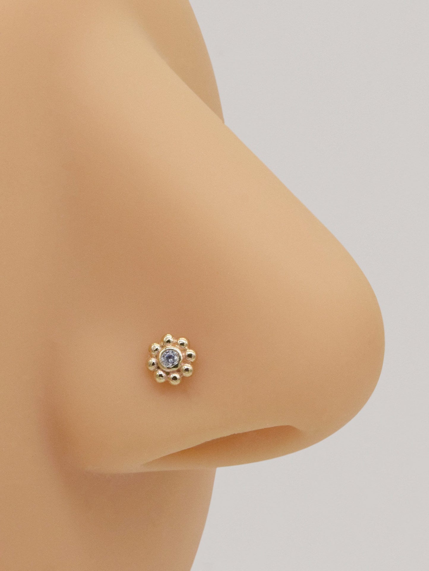 14k Solid Gold Sunflower Nose Stud Tiny L Shape Flower Nose Ring Dainty Nose Piercing Sunflower Screw Nose Stud 20g