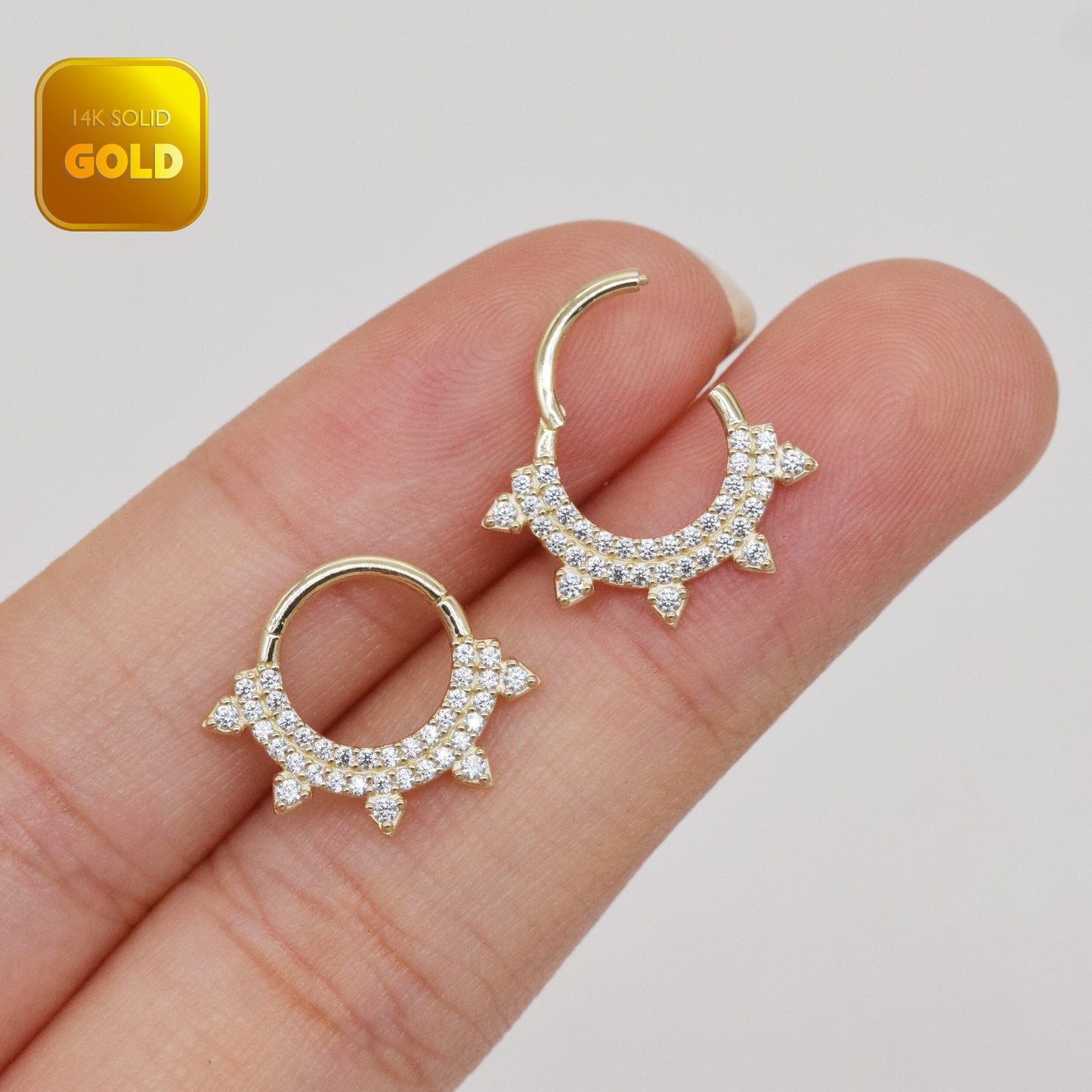 14k Solid Gold CZ Diamond Sunshine Hoop Earring Piercing Gold Nose Septum Ring Cartilage Daith Helix Tragus Conch Piercing Jewelry 16g