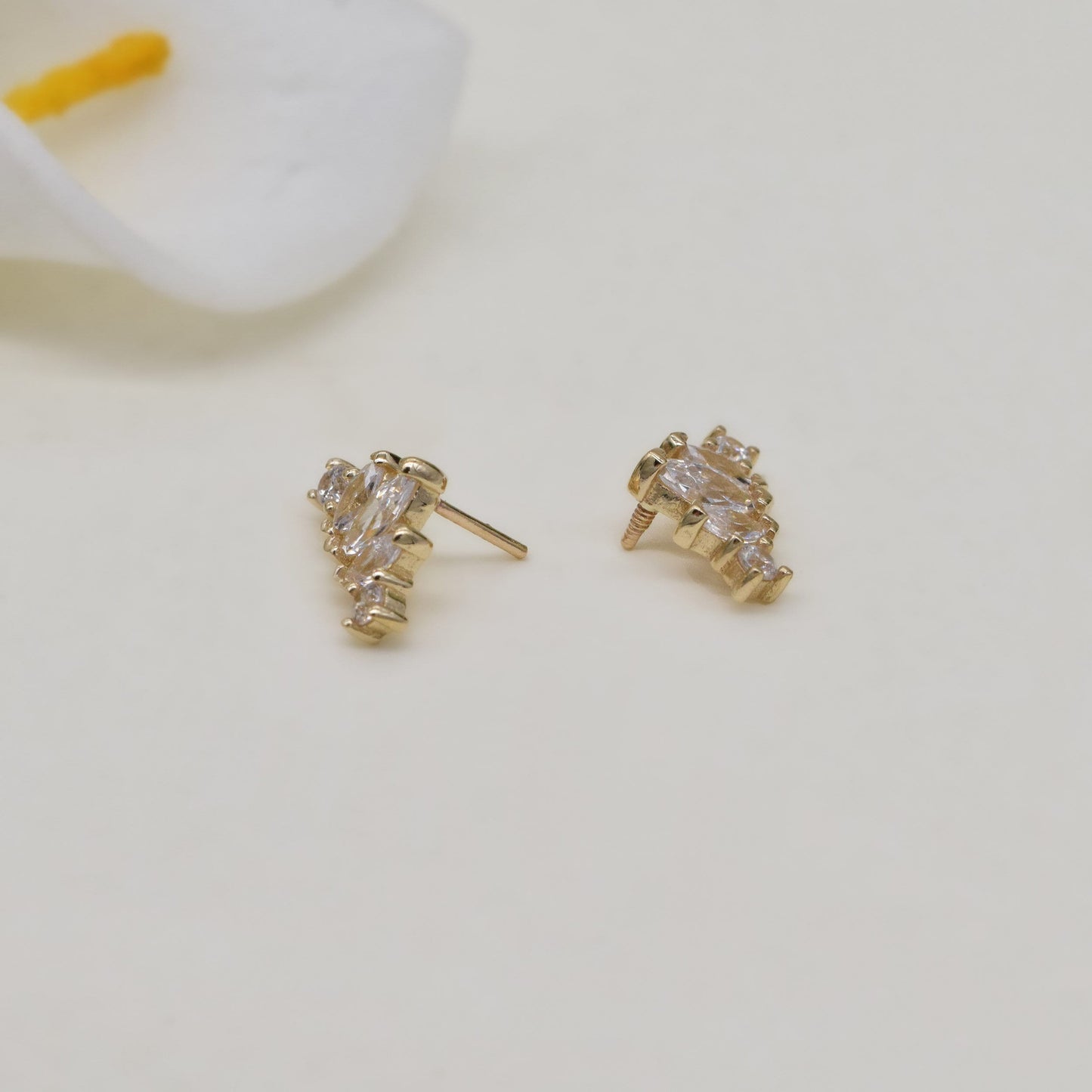 14k Solid Gold Climber Threadless Earring Gold Helix Stud Conch Tragus Earring Internally Threaded Earring For Cartilage Flat Back Earring