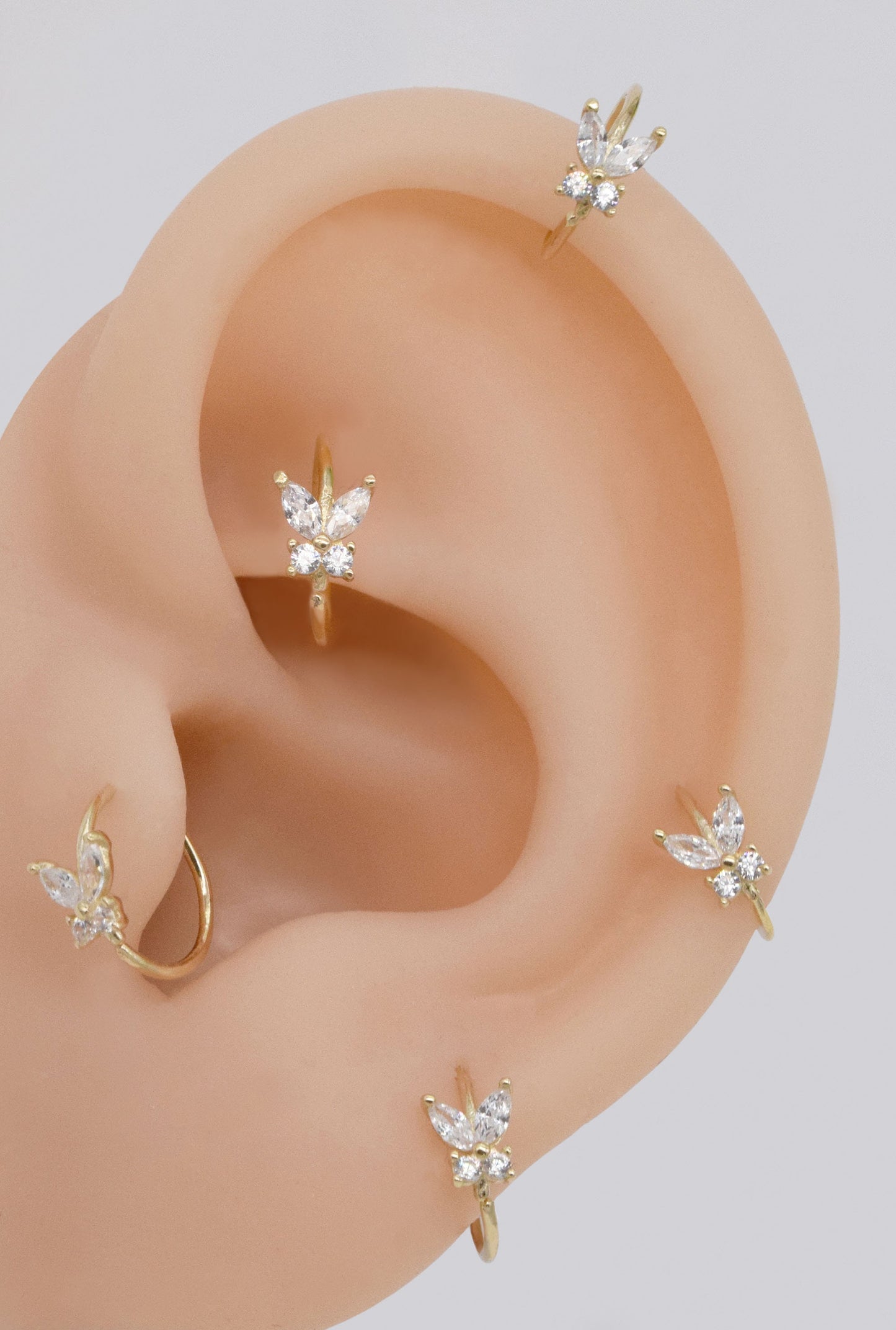 14K Solid Gold Butterfly Bendable Hoop Ring Earring Conch Cartilage Helix Tragus Daith Lobe Septum Nose Lip Body Piercing Jewelry 20g