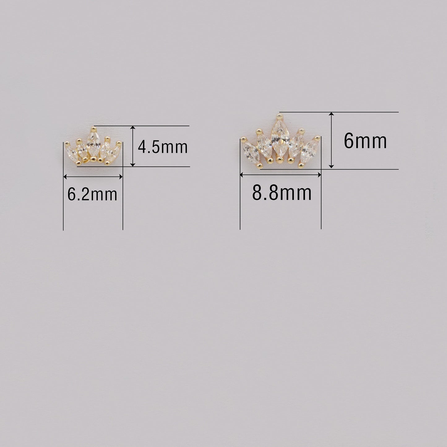 14k Solid Gold Marquise Crown Cartilage Earring Climber Helix Tragus Earring Internally Threaded Earring Conch Earring Flat Back Earring