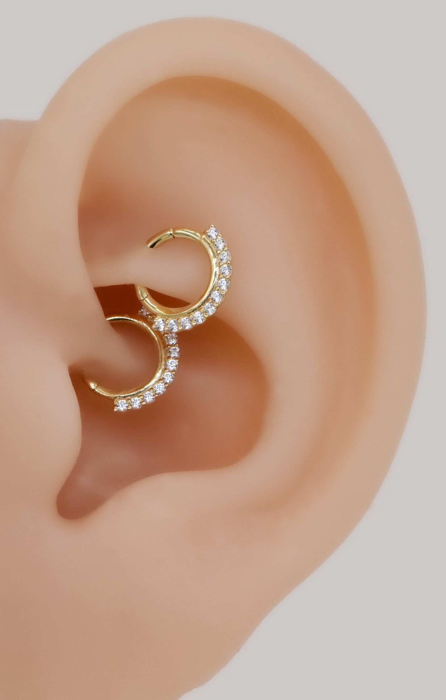 14k Solid Gold Hinged Segment Hoop Rings Forward Facing Double Lined CZ Septum Ring Daith Piercing Nose Ring Tragus Cartilage Conch Hoop 18g