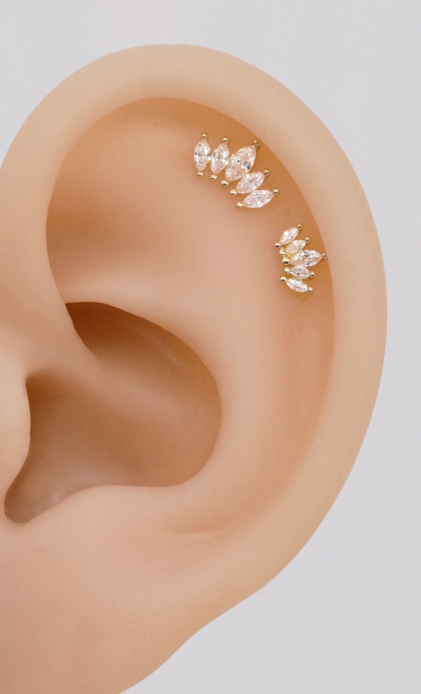 14k Solid Gold Marquise Crown Cartilage Earring Climber Helix Tragus Earring Internally Threaded Earring Conch Earring Flat Back Earring