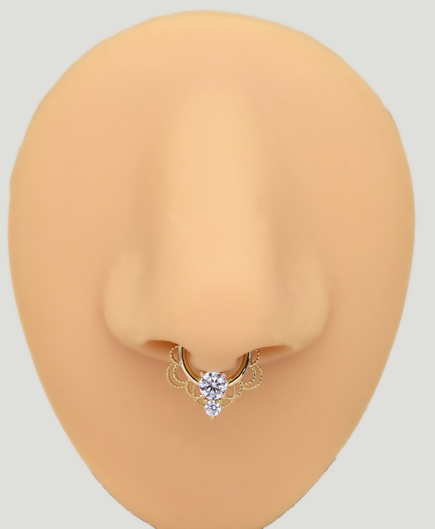 14k Solid Gold Dainty Cartilage Hoop Clicker Flower Lace Shaped Nose Ring CZ Diamond Gold Spetum Hoop Clicker Conch Tragus Helix Hoop 16g