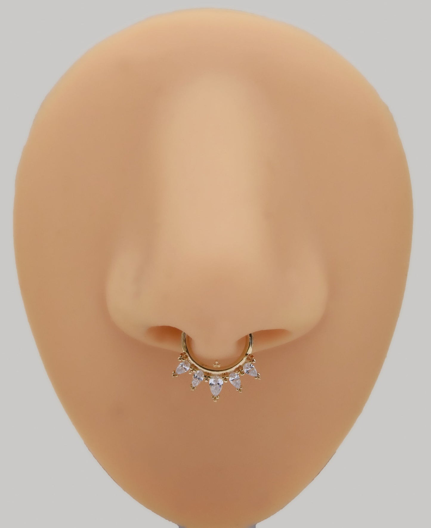 14K Solid Gold Marquise Septum Hoop 16G Hinged Clicker for Nose, Helix & Daith Piercings