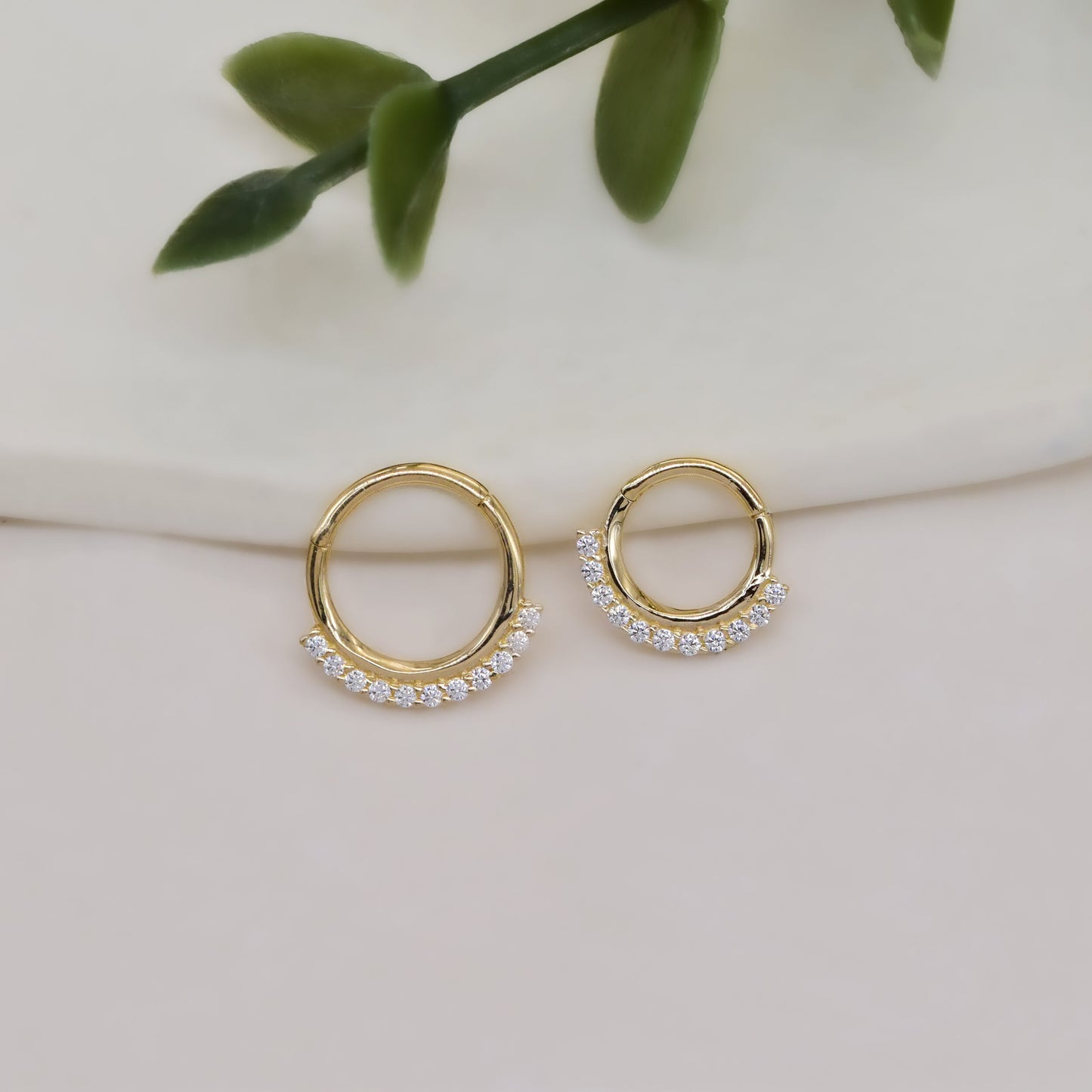 14k Solid Gold Hinged Segment Hoop Rings Forward Facing Double Lined CZ Septum Ring Daith Piercing Nose Ring Tragus Cartilage Conch Hoop 18g