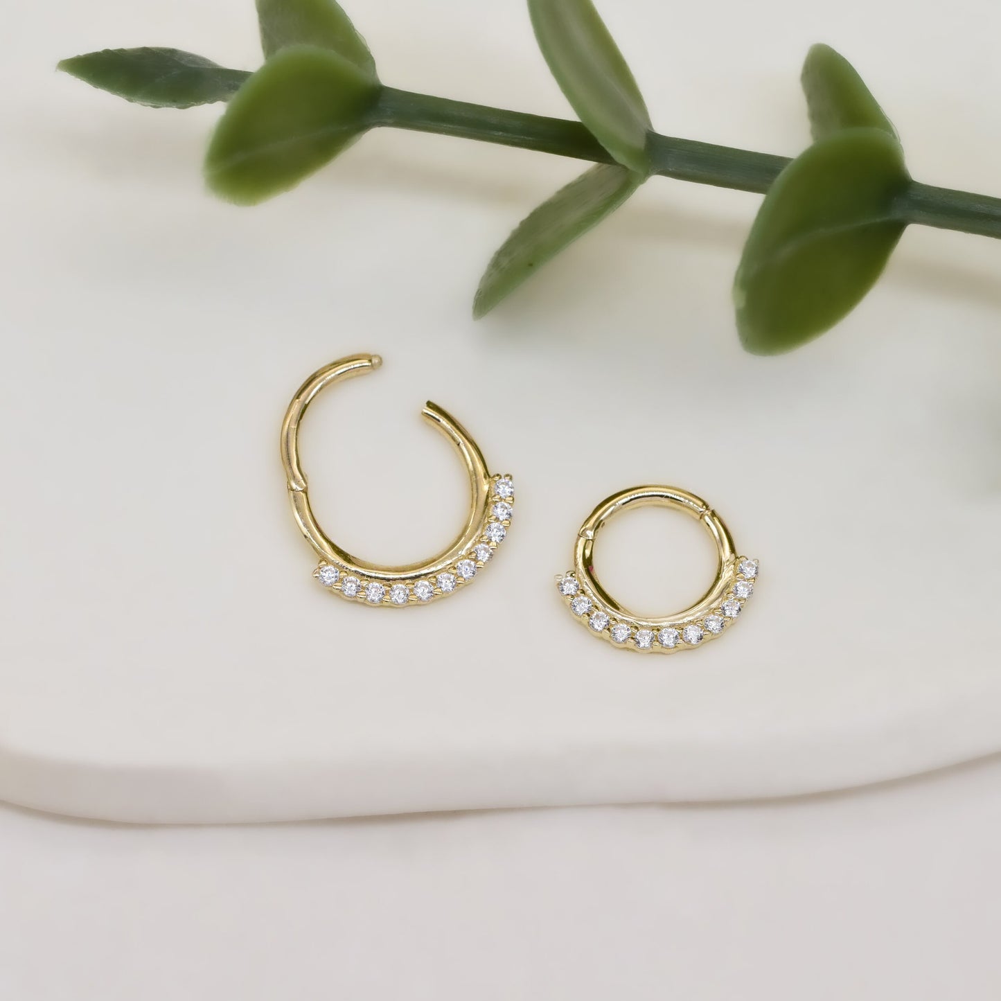 14k Solid Gold Hinged Segment Hoop Rings Forward Facing Double Lined CZ Septum Ring Daith Piercing Nose Ring Tragus Cartilage Conch Hoop 18g