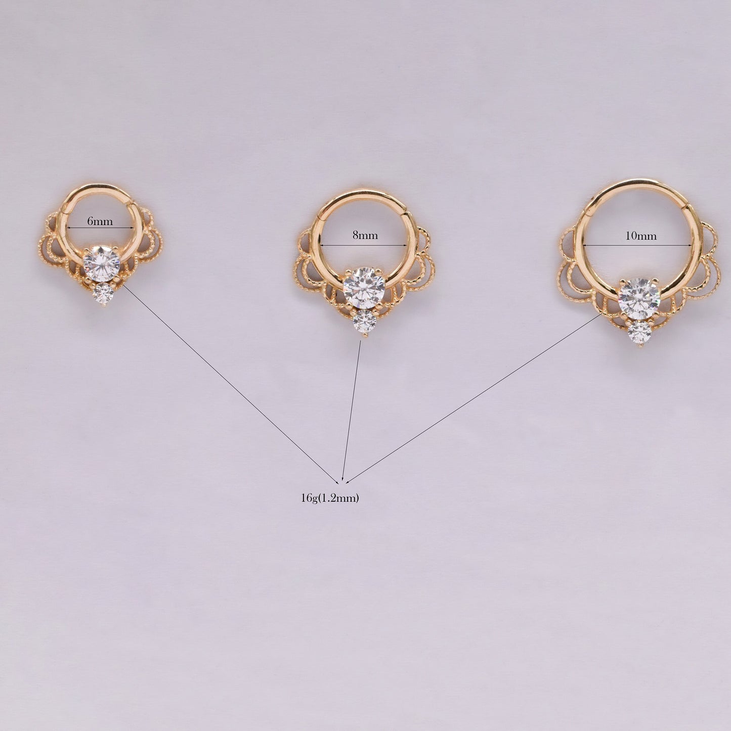 14k Solid Gold Dainty Cartilage Hoop Clicker Flower Lace Shaped Nose Ring CZ Diamond Gold Spetum Hoop Clicker Conch Tragus Helix Hoop 16g