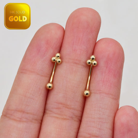 14K Solid Gold Trinity Ball Rook Earrig Eyebrow Ring Cartilage Daith Helix Conch Curved Barbell Earring Gold Body Piercing Jewelry 16G