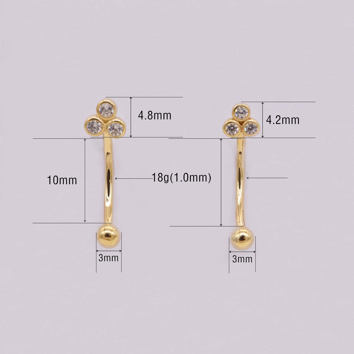 14k Solid Gold Floral Trinity Bezel CZ Curved Barbell Earring Gold Eyebrow Ring Cartilage Daith Helix Rook Earring Body Piercing Jewelry 16G