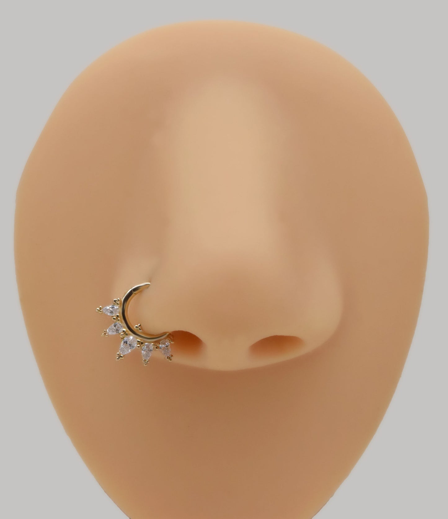 14K Solid Gold Marquise Septum Hoop 16G Hinged Clicker for Nose, Helix & Daith Piercings