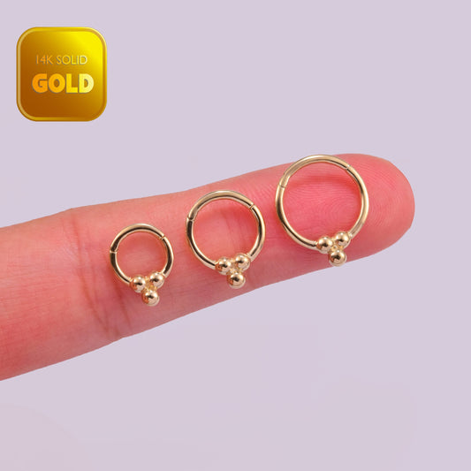 14k Solid Gold Beaded Septum Hoop Ring Beaded Daith Clicker Nose Ring Cartilage Earring Hoop Helix Tragus Clicker Dainty Nose Piercing 16g