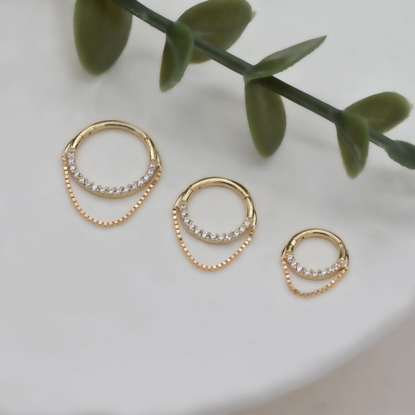 14k Solid Gold Box Chain Cartilage Hoop Earring Single Chain Clikcer Dangle Drop Chain Hoop Ring Helix Clicker Chain Nose Ring Rook Hoop 16g