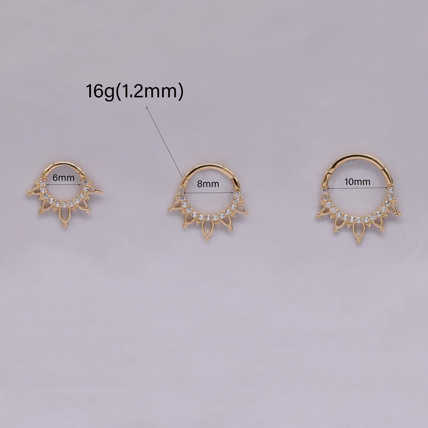 14k Solid Gold Cartilage Lotus Flower Clicker Septum Hoop Ring Gold Nose Ring Helix Daith Piercing Flower Petal Hinged Segment Clicker 16g