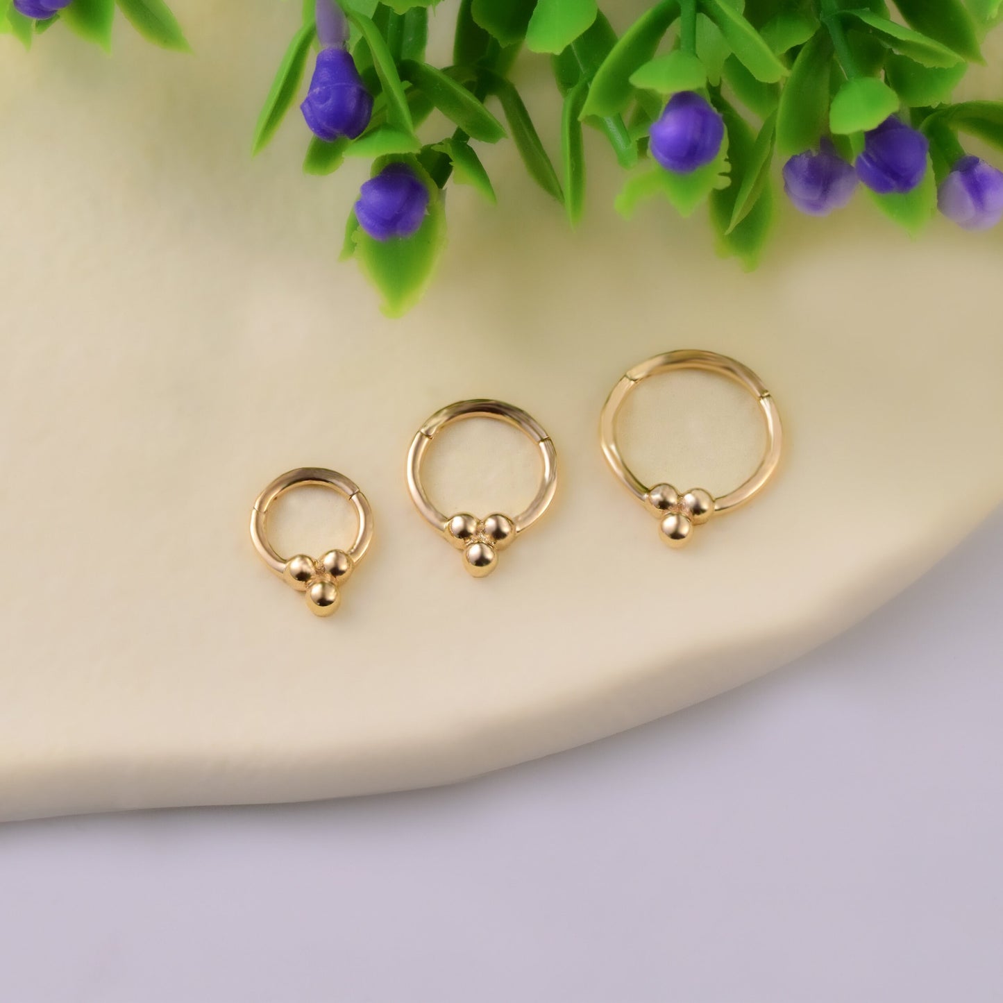 14k Solid Gold Beaded Septum Hoop Ring Beaded Daith Clicker Nose Ring Cartilage Earring Hoop Helix Tragus Clicker Dainty Nose Piercing 16g