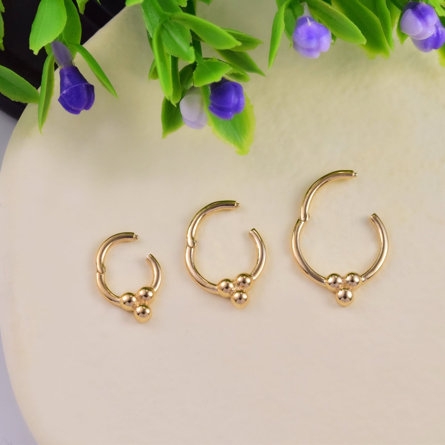 14k Solid Gold Beaded Septum Hoop Ring Beaded Daith Clicker Nose Ring Cartilage Earring Hoop Helix Tragus Clicker Dainty Nose Piercing 16g