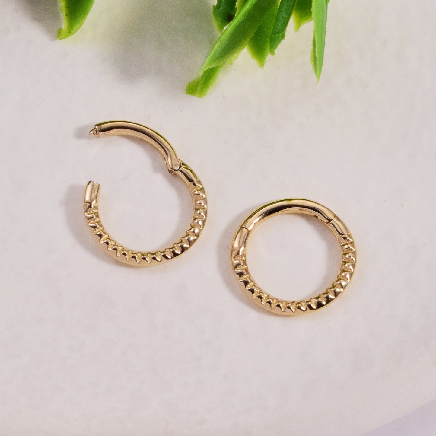 14k Solid Gold Dainty Pyramid Cut Septum Hoop Nose Ring Thin Cartilage Hoop Tragus Helix Daith Rook Conch Hoop Ring Hinged Clicker Jewelry