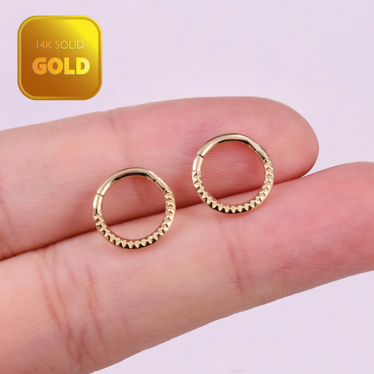 14k Solid Gold Dainty Pyramid Cut Septum Hoop Nose Ring Thin Cartilage Hoop Tragus Helix Daith Rook Conch Hoop Ring Hinged Clicker Jewelry