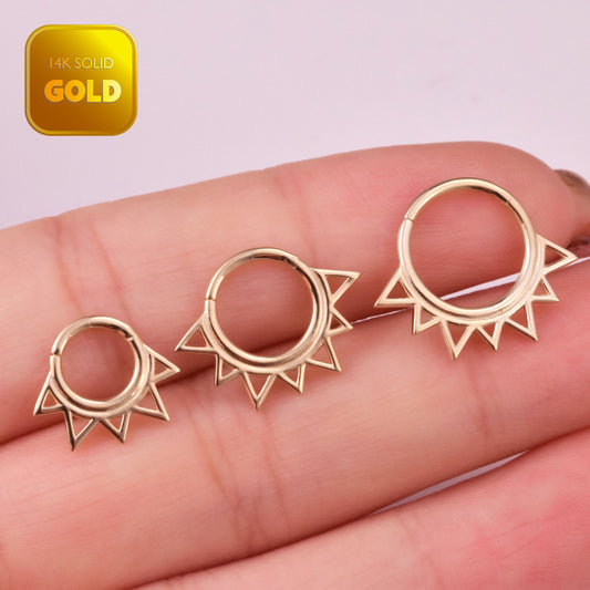 14k Solid Gold Flower Petal Daith Clicker Hoop Flower Septum Ring Nose Piercing Helix Hoop Earring Tragus Clicker Septum Piercing