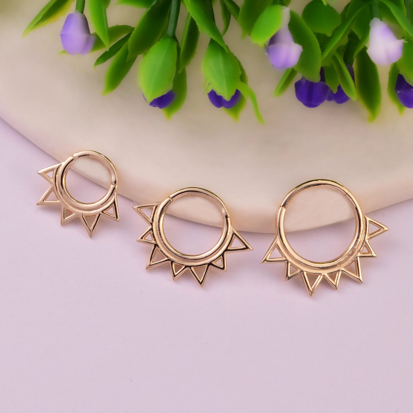 14k Solid Gold Flower Petal Daith Clicker Hoop Flower Septum Ring Nose Piercing Helix Hoop Earring Tragus Clicker Septum Piercing