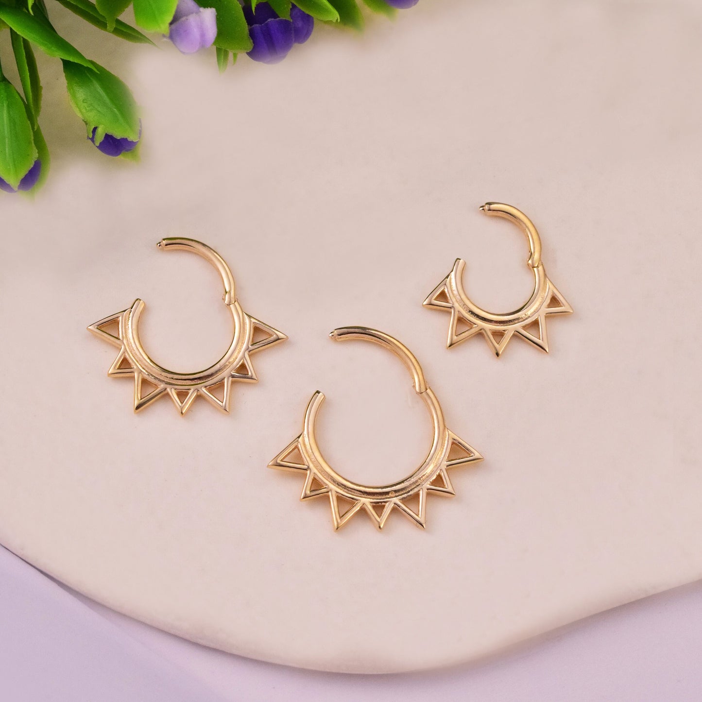 14k Solid Gold Flower Petal Daith Clicker Hoop Flower Septum Ring Nose Piercing Helix Hoop Earring Tragus Clicker Septum Piercing