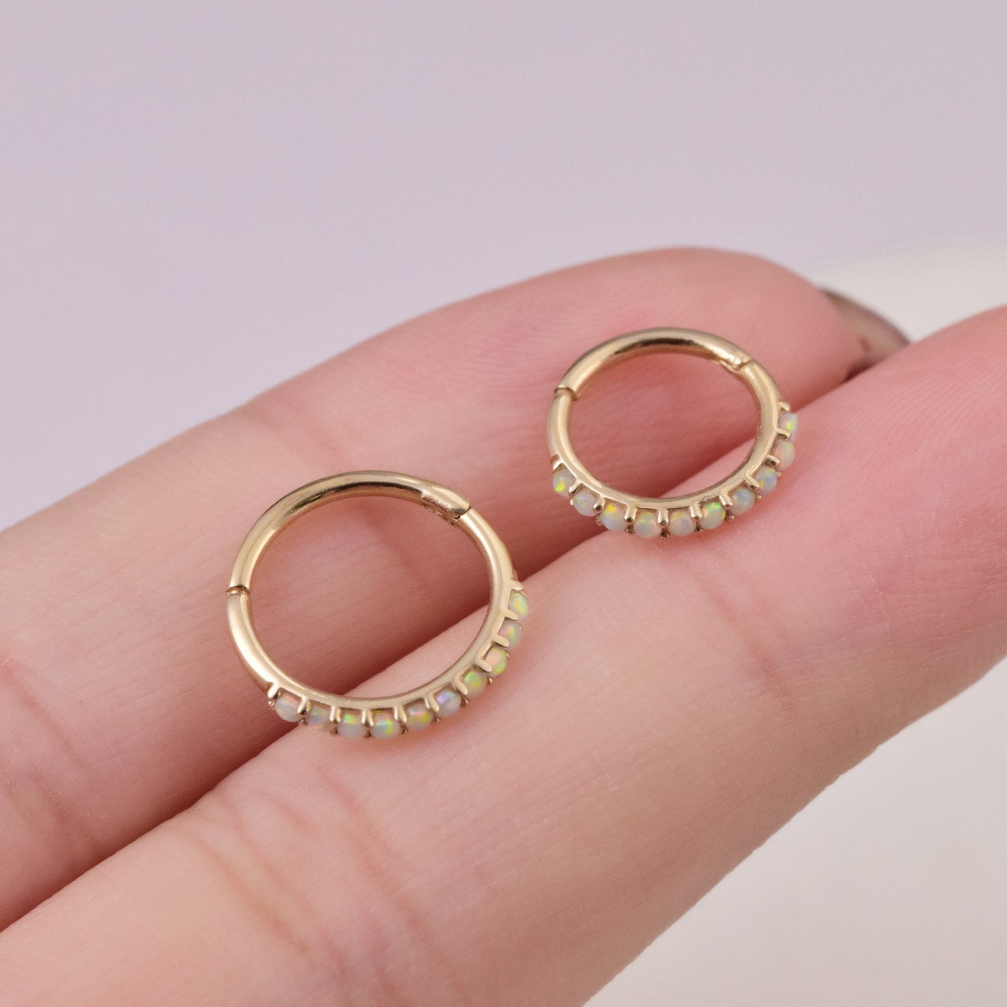 14k Solid Gold Opal Septum Nose Ring Opal Cartilage Clicker Tragus Hoop Helix Daith Rook Hoop Nose Piercing Conch Clicker Opal Piercing 16g