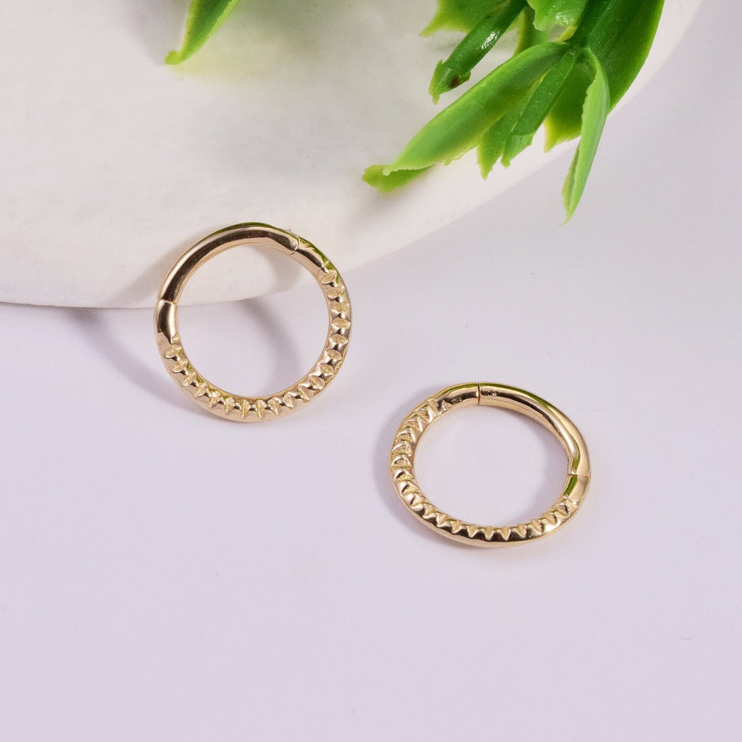 14k Solid Gold Dainty Pyramid Cut Septum Hoop Nose Ring Thin Cartilage Hoop Tragus Helix Daith Rook Conch Hoop Ring Hinged Clicker Jewelry