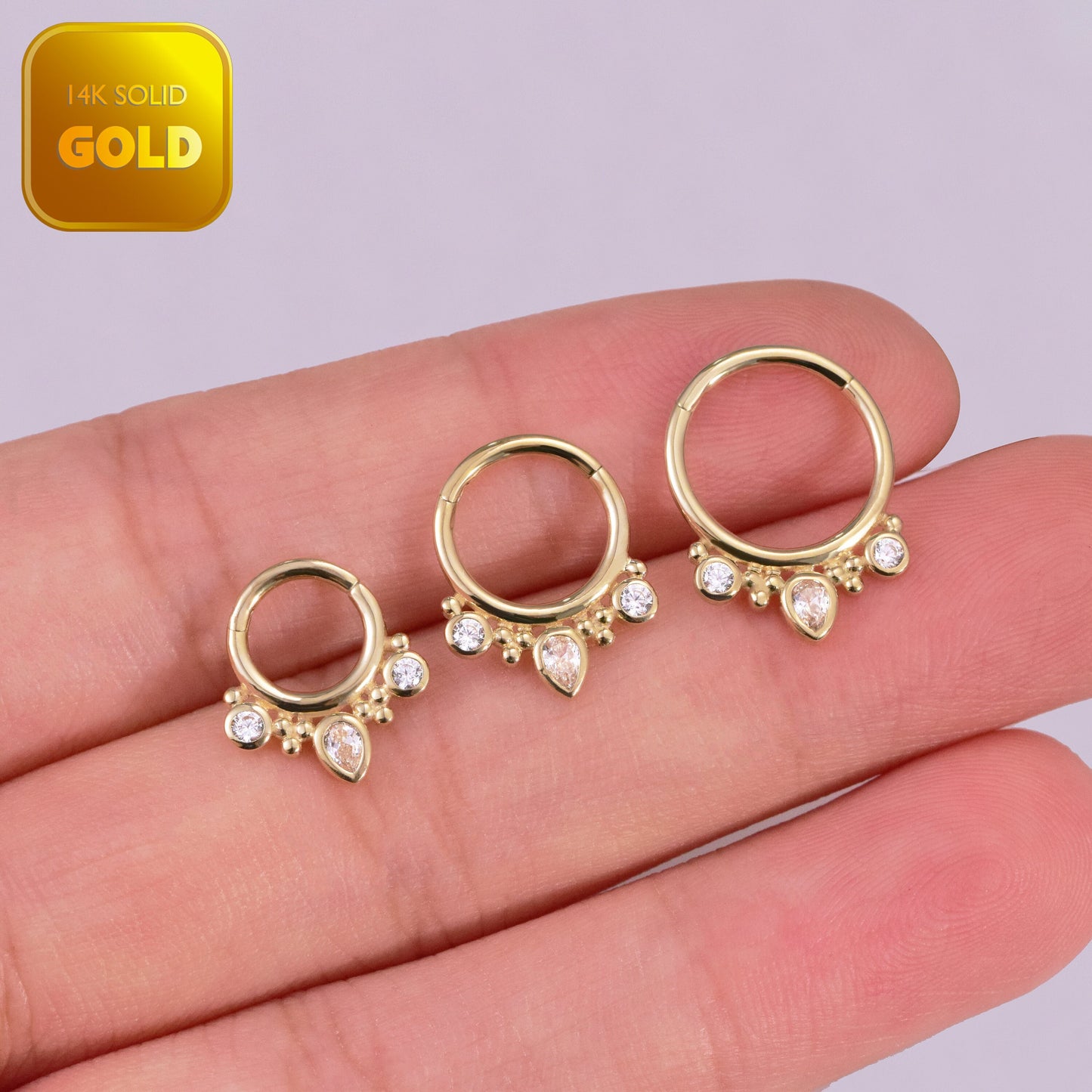 14k Solid Gold Teardrop Cartilage Hoop Earring Daith Ring Helix Hoop Clicker Conch Rook Hoop Earring Septum Clicker Piercing Nose Piercing